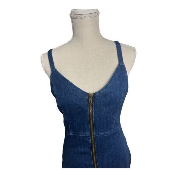 Haute Monde Blue Denim Mini Dress Size L Zip-Front Spaghetti Straps Sleeveless - Picture 5 of 10